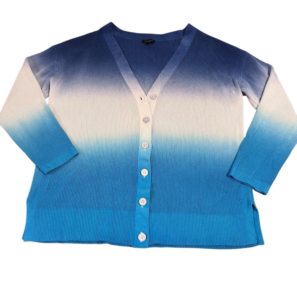 Talbots Blue Ombre Ocean Long Sleeve Cardigan‎ L Women's Lightweight Knit